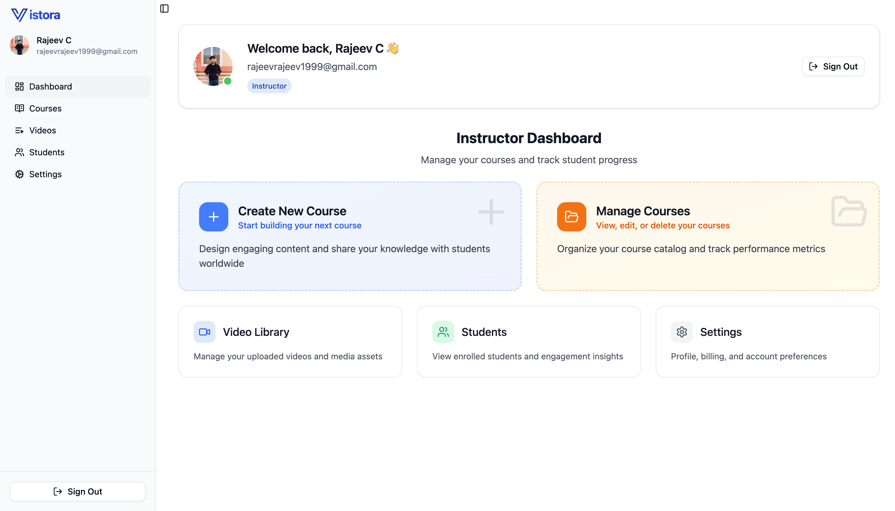 Vistora dashboard screenshot